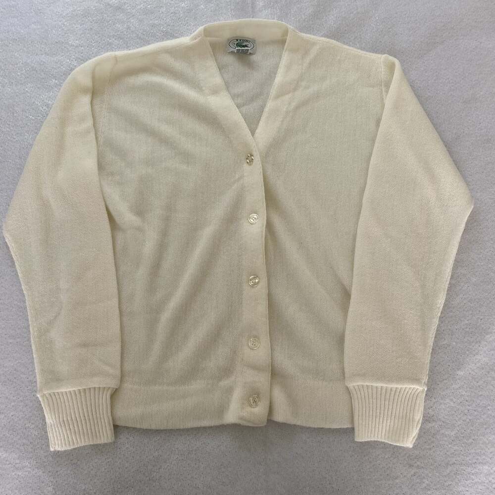 Vintage IZOD Lacoste Men’s Size 38 Off-White Long Sleeve Knit Grunge Cardigan